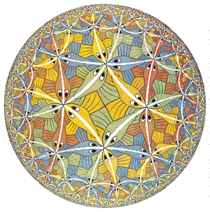 Tesseleringsbilde av Escher bygget opp  etter fraktalt mønster.